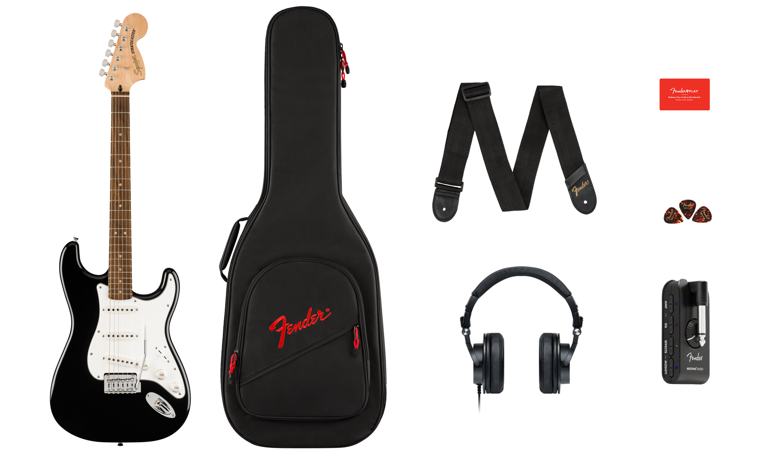 Affinity Series™ Stratocaster® Black - Mustang™ Micro Pack