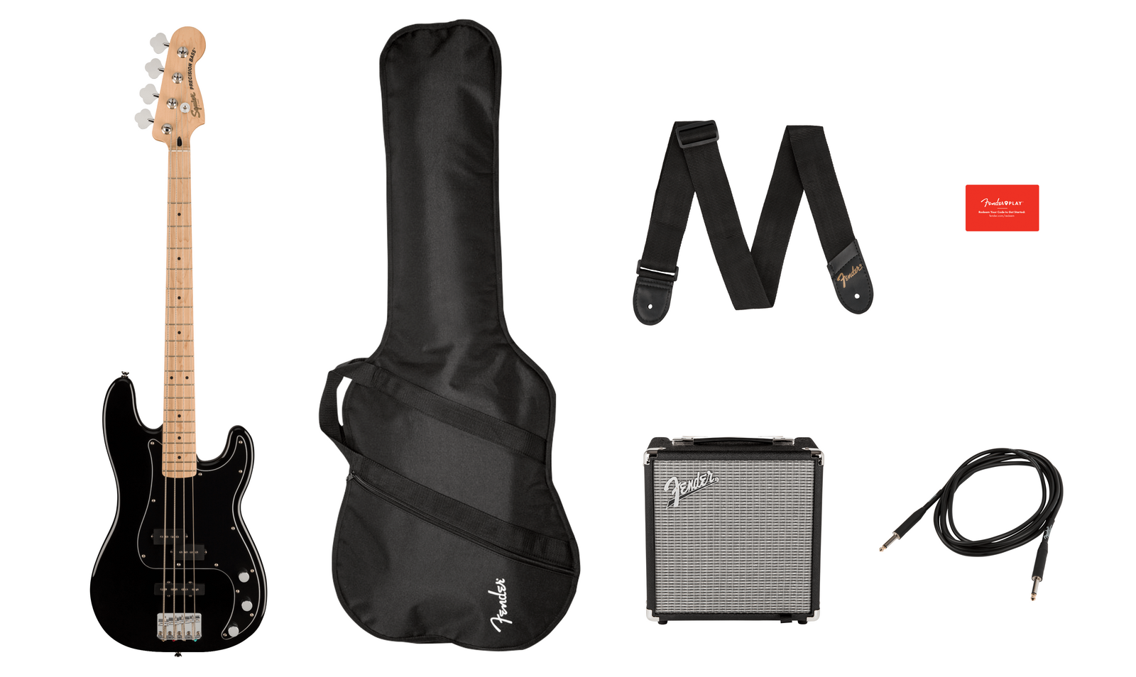 Affinity Series Precision Bass® PJ Pack, Maple Fingerboard, Black, Gig Bag, Rumble 15 - 240V AU